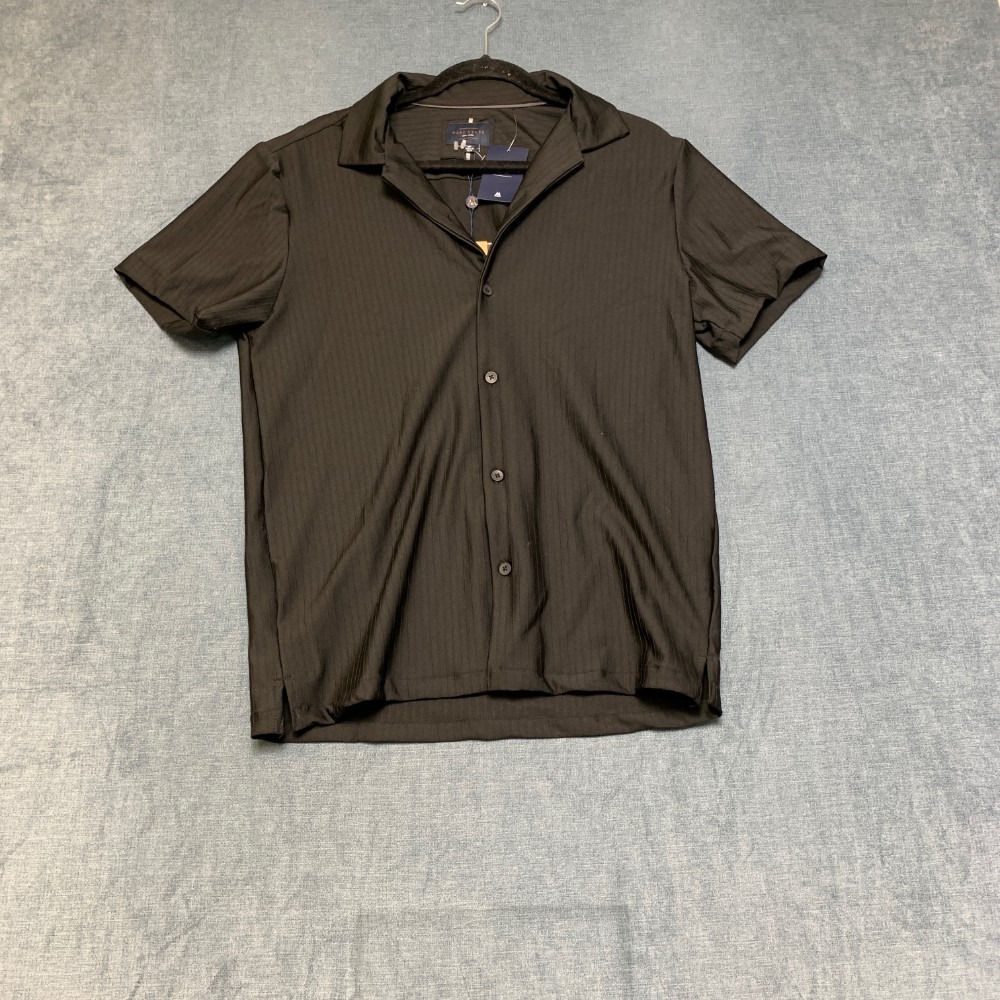 Marc Asher New York Shirt Mens Medium Black Short Sleeve Classic Button Up